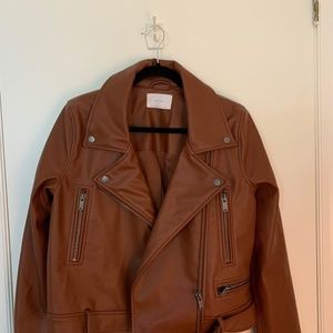 OAK & FORT Brown Leather Jacket. Size L. Short.